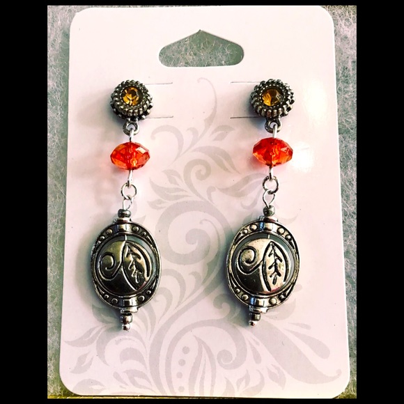 Artisan Crafted Peach Glass and Rhinestone Repurposed Studs - Picture 1 of 3